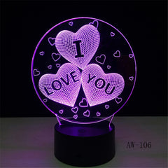 Colorful I Love You LED 3D Vision Night Light Love and Heart Image Touchment Control Color 3D Night Lamp Desk Light AW-106