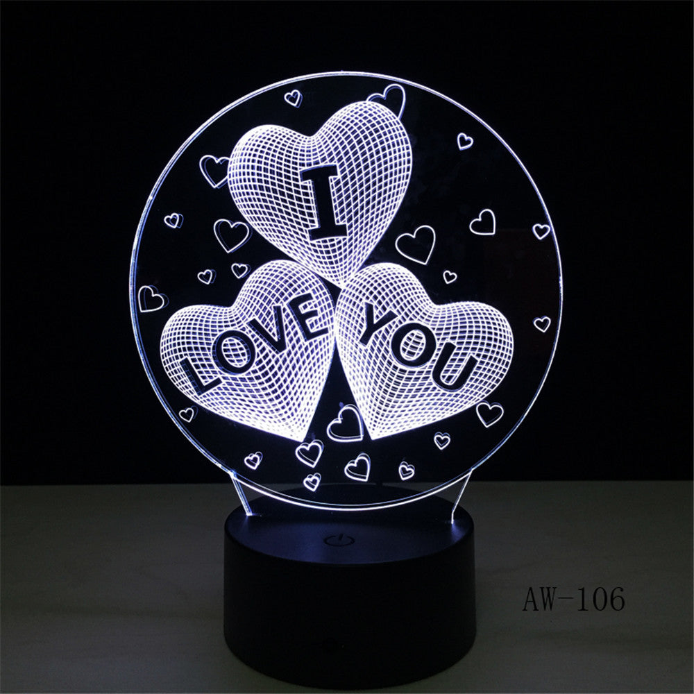 Colorful I Love You LED 3D Vision Night Light Love and Heart Image Touchment Control Color 3D Night Lamp Desk Light AW-106