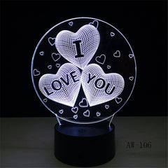 Colorful I Love You LED 3D Vision Night Light Love and Heart Image Touchment Control Color 3D Night Lamp Desk Light AW-106