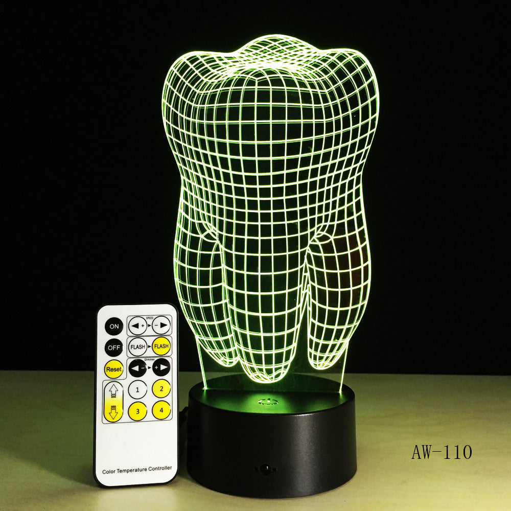 Illusion Tooth 3D LED Night Light Colorful Kids Baby Bedroom Atmosphere Touch Table Cool Lamp as Gift for Dentist AW-110