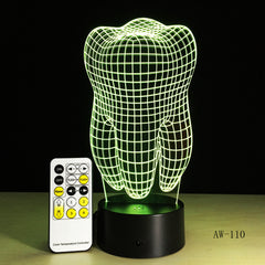 Illusion Tooth 3D LED Night Light Colorful Kids Baby Bedroom Atmosphere Touch Table Cool Lamp as Gift for Dentist AW-110