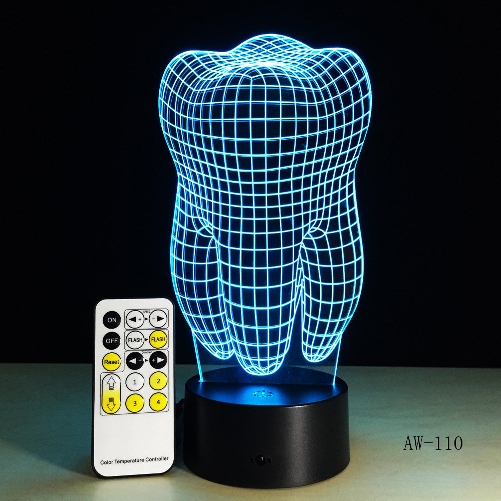 Illusion Tooth 3D LED Night Light Colorful Kids Baby Bedroom Atmosphere Touch Table Cool Lamp as Gift for Dentist AW-110