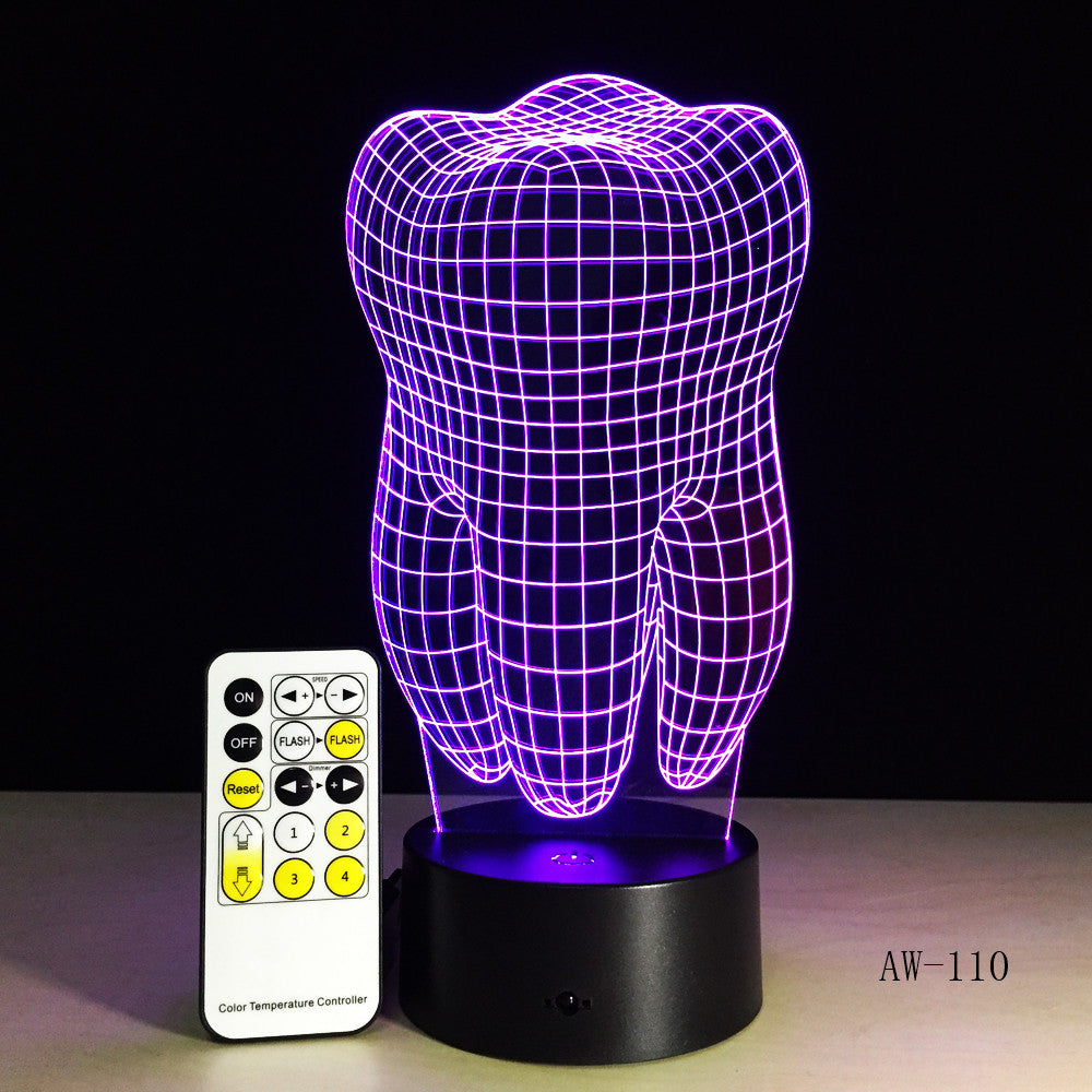 Illusion Tooth 3D LED Night Light Colorful Kids Baby Bedroom Atmosphere Touch Table Cool Lamp as Gift for Dentist AW-110