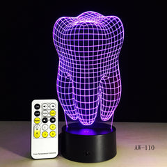 Illusion Tooth 3D LED Night Light Colorful Kids Baby Bedroom Atmosphere Touch Table Cool Lamp as Gift for Dentist AW-110