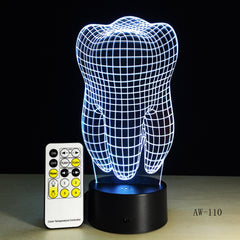 Illusion Tooth 3D LED Night Light Colorful Kids Baby Bedroom Atmosphere Touch Table Cool Lamp as Gift for Dentist AW-110
