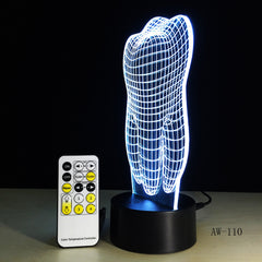 Illusion Tooth 3D LED Night Light Colorful Kids Baby Bedroom Atmosphere Touch Table Cool Lamp as Gift for Dentist AW-110