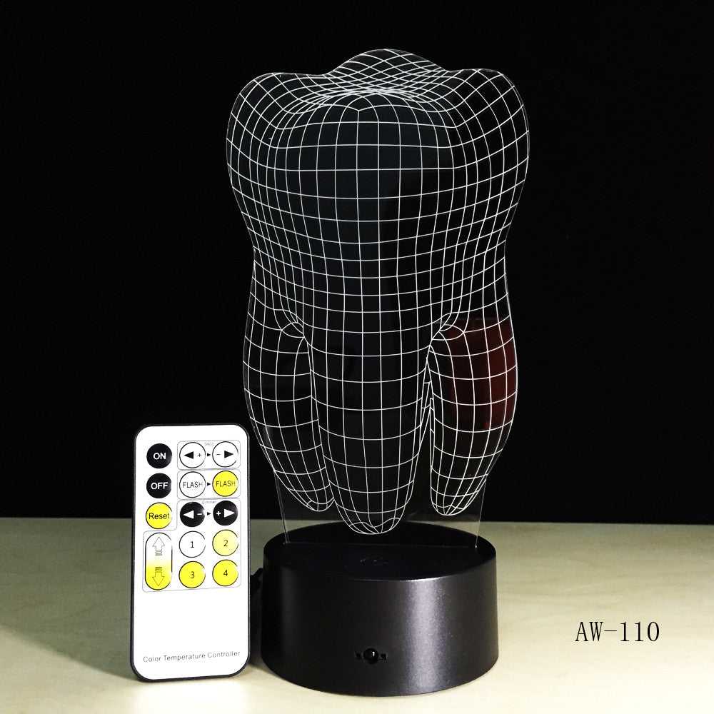 Illusion Tooth 3D LED Night Light Colorful Kids Baby Bedroom Atmosphere Touch Table Cool Lamp as Gift for Dentist AW-110