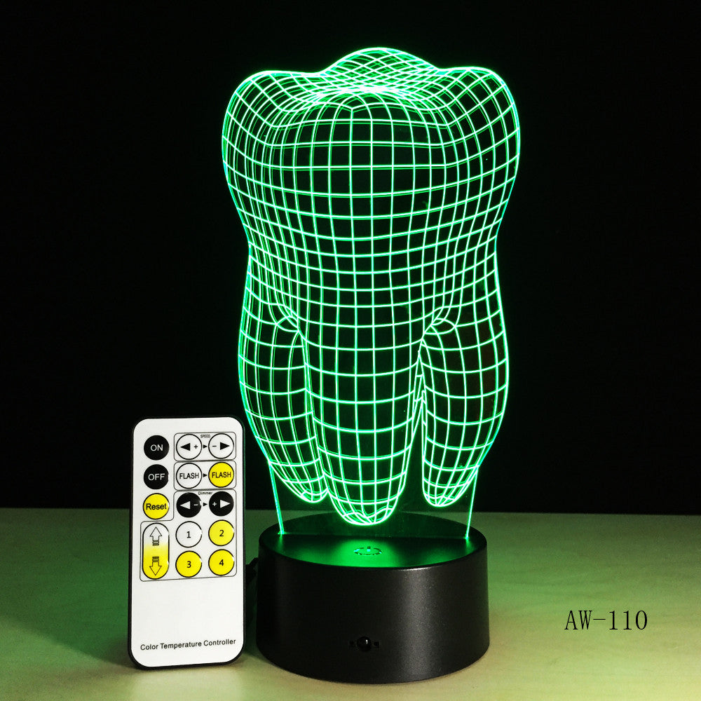 Illusion Tooth 3D LED Night Light Colorful Kids Baby Bedroom Atmosphere Touch Table Cool Lamp as Gift for Dentist AW-110