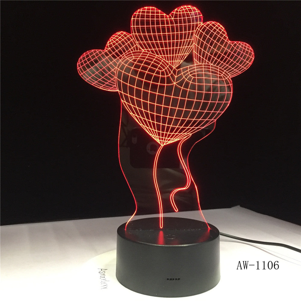 Four Love Flower Balloon Led 3d Light Fixtures Creative Home 3d Colorful Touch Acrylic Led Night Light Lovely 3D Lamp AW-1106
