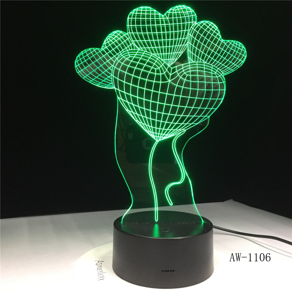 Four Love Flower Balloon Led 3d Light Fixtures Creative Home 3d Colorful Touch Acrylic Led Night Light Lovely 3D Lamp AW-1106