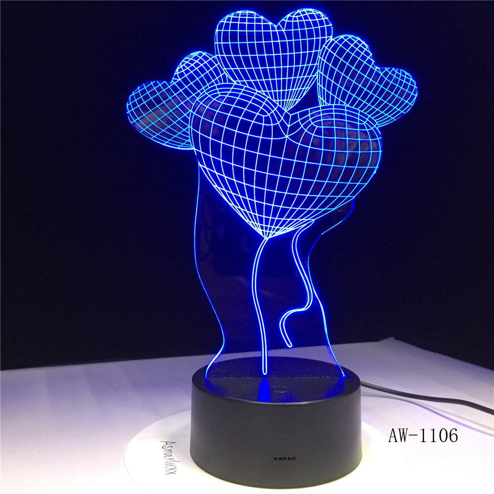 Four Love Flower Balloon Led 3d Light Fixtures Creative Home 3d Colorful Touch Acrylic Led Night Light Lovely 3D Lamp AW-1106