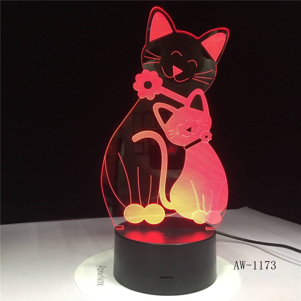 3D Cosy Lying Down Leisure Cat LED Night Light USB Touch 7 Colorful Light Children Bedroom Lamp Baby Kids Party Gifts AW-1173