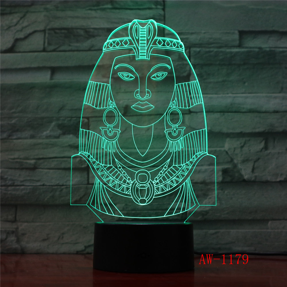 Egypt Sphinx Pharaoh Princess Bulb 3D RGB LED Night Light Multicolor Creative 7 Color Change USB Desk Lamp Kids Gift AW-1179