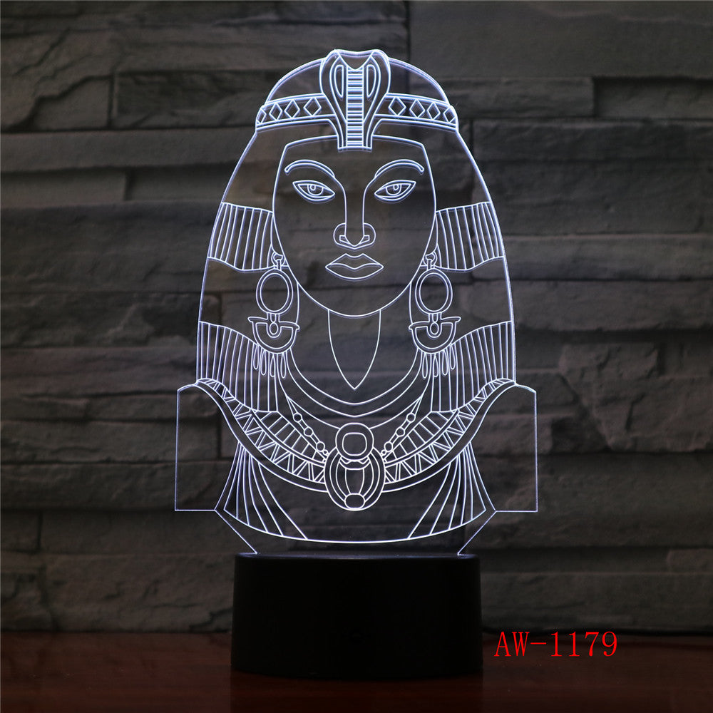 Egypt Sphinx Pharaoh Princess Bulb 3D RGB LED Night Light Multicolor Creative 7 Color Change USB Desk Lamp Kids Gift AW-1179