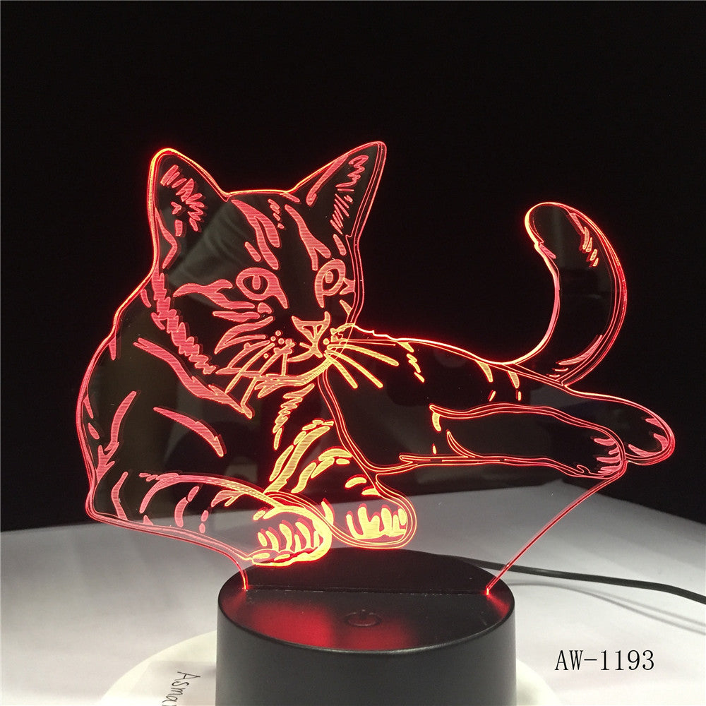 Lovely Sleeping Cat 3D Night Light Animal Lamp Remote Touch Switch LED 7 Colors LED USB 3D Illusion Lamp As Kids Toy Gift