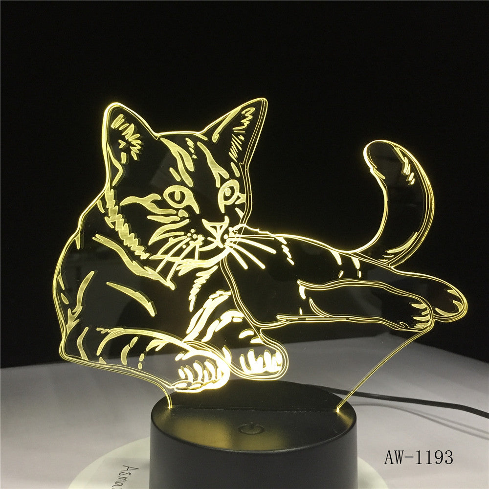 Lovely Sleeping Cat 3D Night Light Animal Lamp Remote Touch Switch LED 7 Colors LED USB 3D Illusion Lamp As Kids Toy Gift