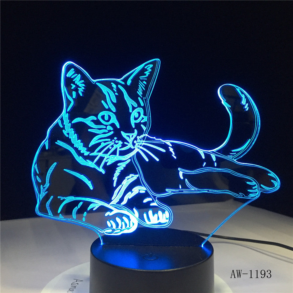 Lovely Sleeping Cat 3D Night Light Animal Lamp Remote Touch Switch LED 7 Colors LED USB 3D Illusion Lamp As Kids Toy Gift