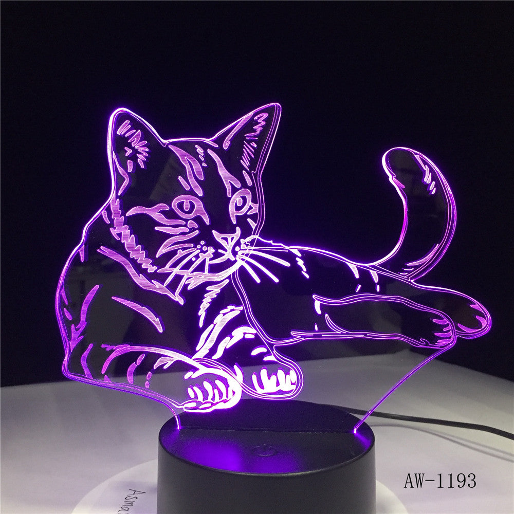 Lovely Sleeping Cat 3D Night Light Animal Lamp Remote Touch Switch LED 7 Colors LED USB 3D Illusion Lamp As Kids Toy Gift
