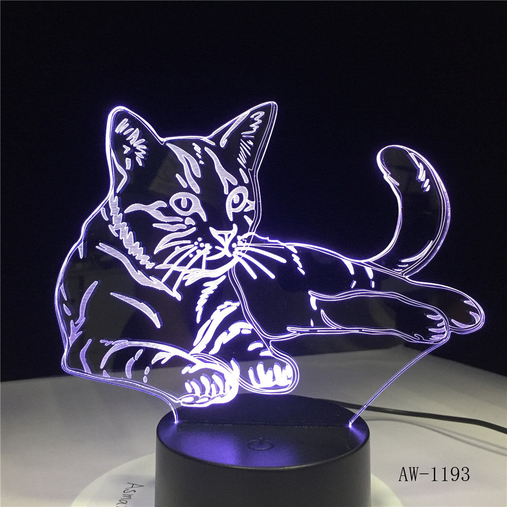 Lovely Sleeping Cat 3D Night Light Animal Lamp Remote Touch Switch LED 7 Colors LED USB 3D Illusion Lamp As Kids Toy Gift