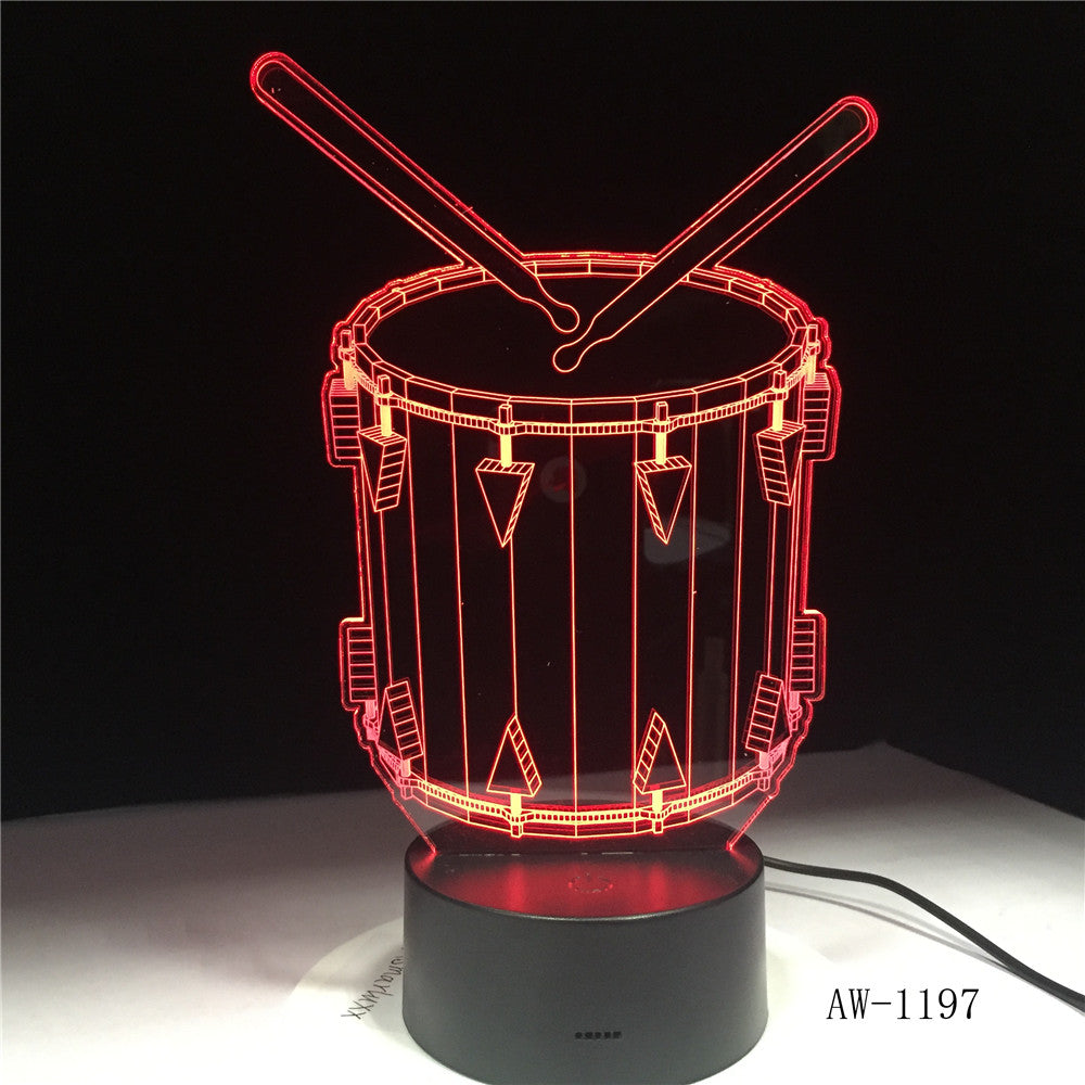 Drum Set 3D Lamp 7 Color Change Remote Touch Switch LED 3D Night Light lights Musical Instruments Atmosphere lamp AW-1197