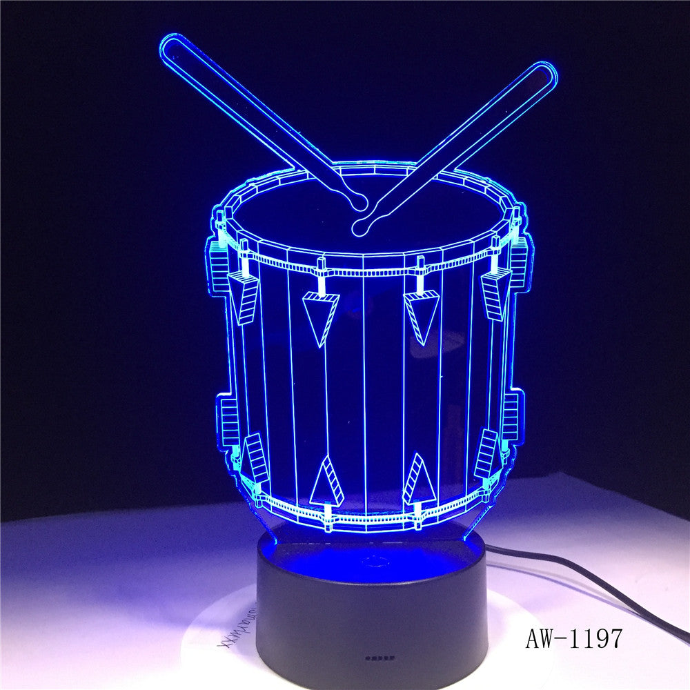 Drum Set 3D Lamp 7 Color Change Remote Touch Switch LED 3D Night Light lights Musical Instruments Atmosphere lamp AW-1197