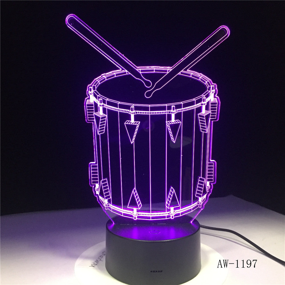 Drum Set 3D Lamp 7 Color Change Remote Touch Switch LED 3D Night Light lights Musical Instruments Atmosphere lamp AW-1197