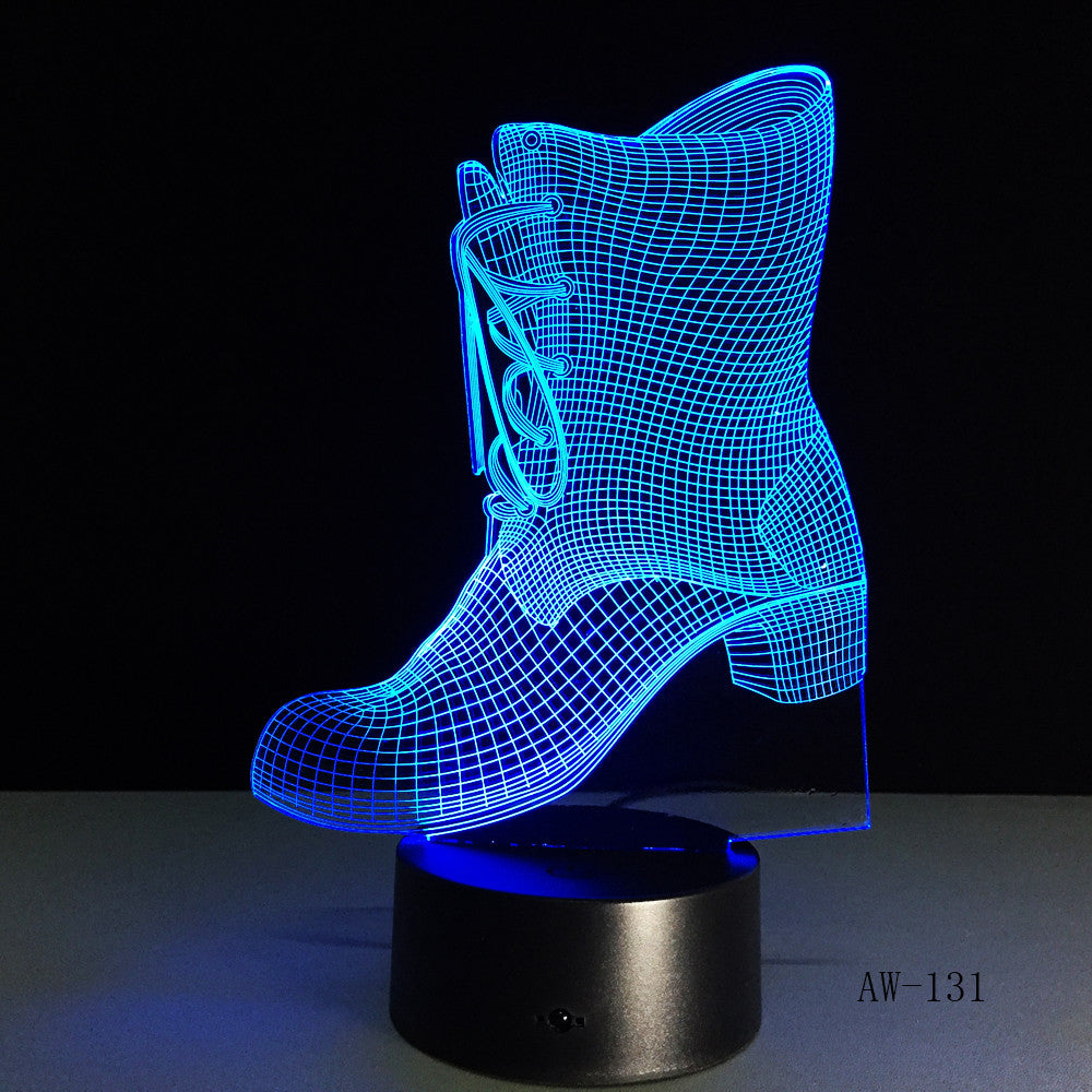 3D Shoes Boot LED USB Night Light Desk Lamp Controller Battery Powered Switch 7 Color Change Home Decor Gifts Toy AW-131