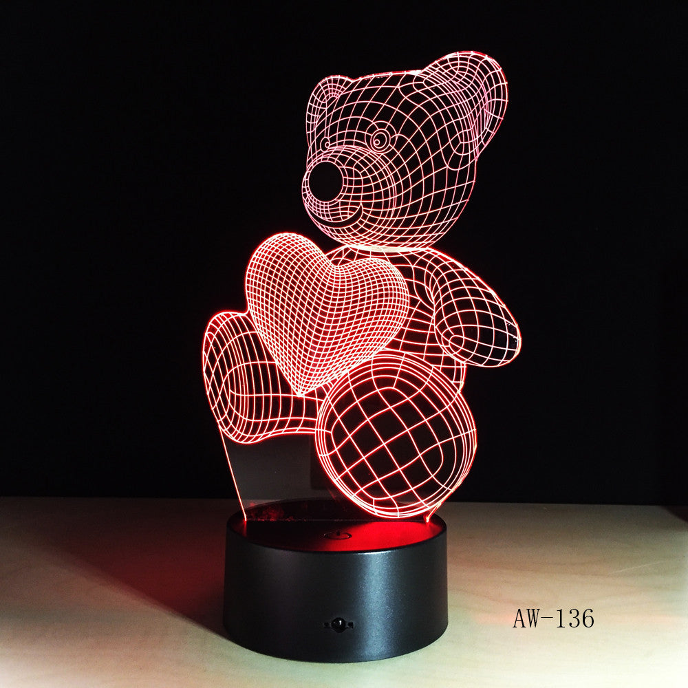Cute Kid Gift USB Little Lovely Heart Bear 3D LED RGB Night Light Atmosphere Desk Table Lamp Girls Baby Bedroom Decor AW-136