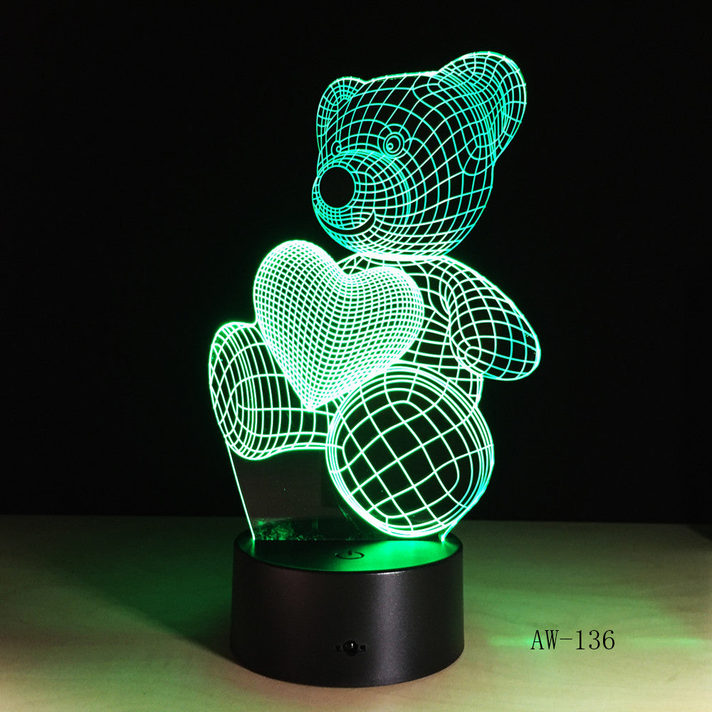 Cute Kid Gift USB Little Lovely Heart Bear 3D LED RGB Night Light Atmosphere Desk Table Lamp Girls Baby Bedroom Decor AW-136