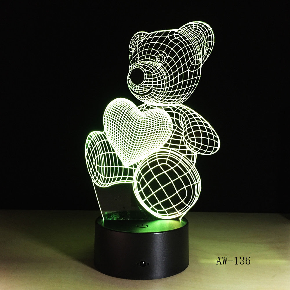 Cute Kid Gift USB Little Lovely Heart Bear 3D LED RGB Night Light Atmosphere Desk Table Lamp Girls Baby Bedroom Decor AW-136