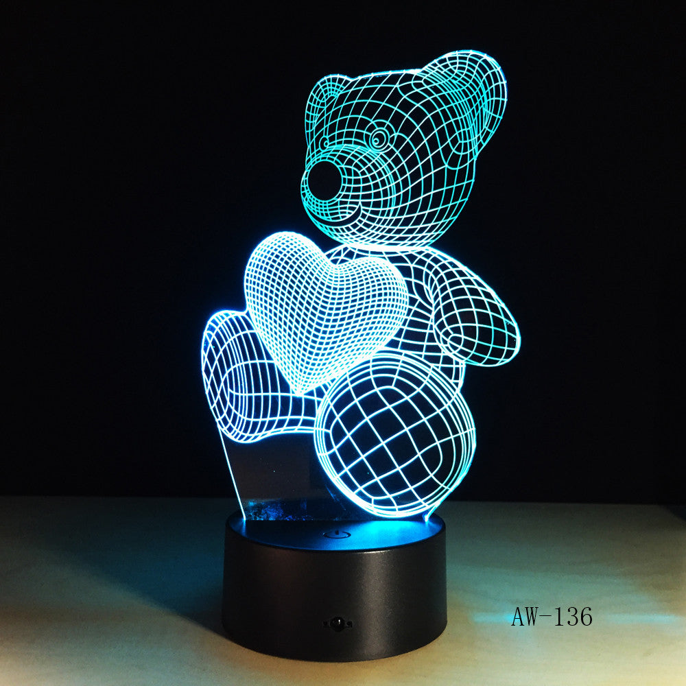 Cute Kid Gift USB Little Lovely Heart Bear 3D LED RGB Night Light Atmosphere Desk Table Lamp Girls Baby Bedroom Decor AW-136