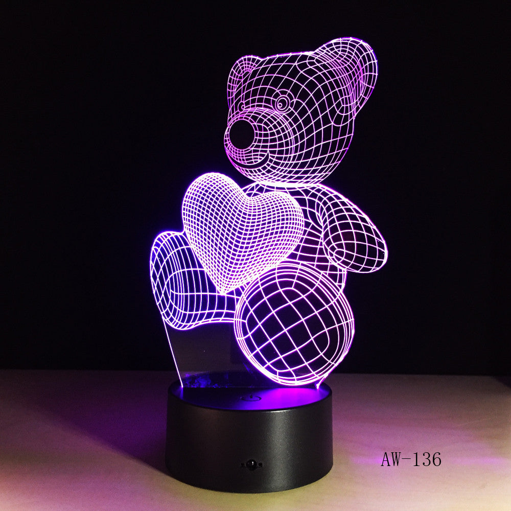 Cute Kid Gift USB Little Lovely Heart Bear 3D LED RGB Night Light Atmosphere Desk Table Lamp Girls Baby Bedroom Decor AW-136