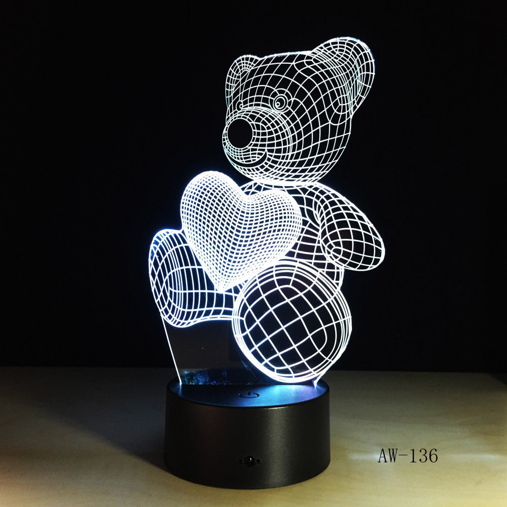 Cute Kid Gift USB Little Lovely Heart Bear 3D LED RGB Night Light Atmosphere Desk Table Lamp Girls Baby Bedroom Decor AW-136