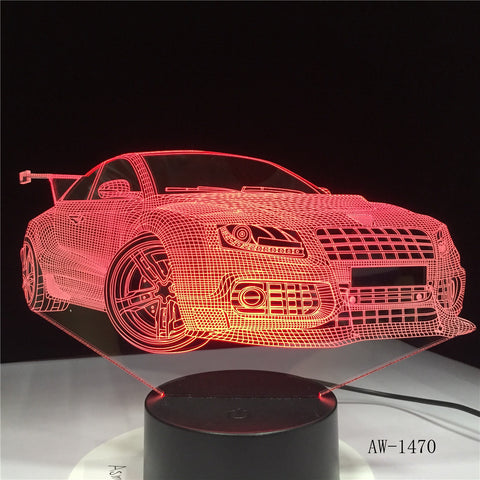 Acrylic Sports Car Design 3d Gift Lamp Led Colorful Touch Remote Control Usb 3d Night Light 7 Color Change Kids Lamp AW-1470