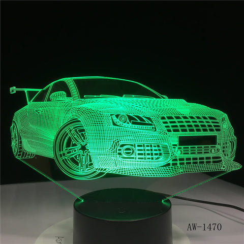 Acrylic Sports Car Design 3d Gift Lamp Led Colorful Touch Remote Control Usb 3d Night Light 7 Color Change Kids Lamp AW-1470