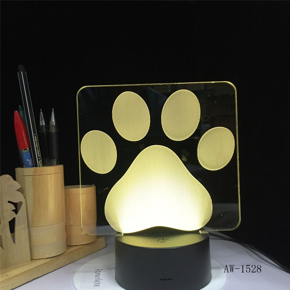 Dog Paw Footprints Modelling 3D Table Lamp LED Colorful Nightlight Bedroom Decor USB Sleep Lighting Kids Brithday Gifts 1528
