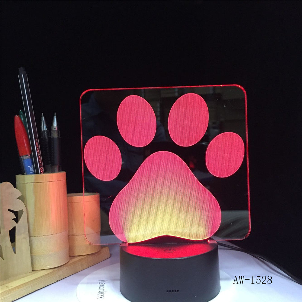 Dog Paw Footprints Modelling 3D Table Lamp LED Colorful Nightlight Bedroom Decor USB Sleep Lighting Kids Brithday Gifts 1528