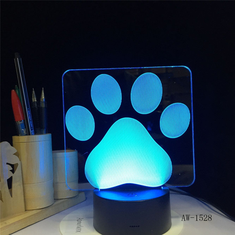 Dog Paw Footprints Modelling 3D Table Lamp LED Colorful Nightlight Bedroom Decor USB Sleep Lighting Kids Brithday Gifts 1528