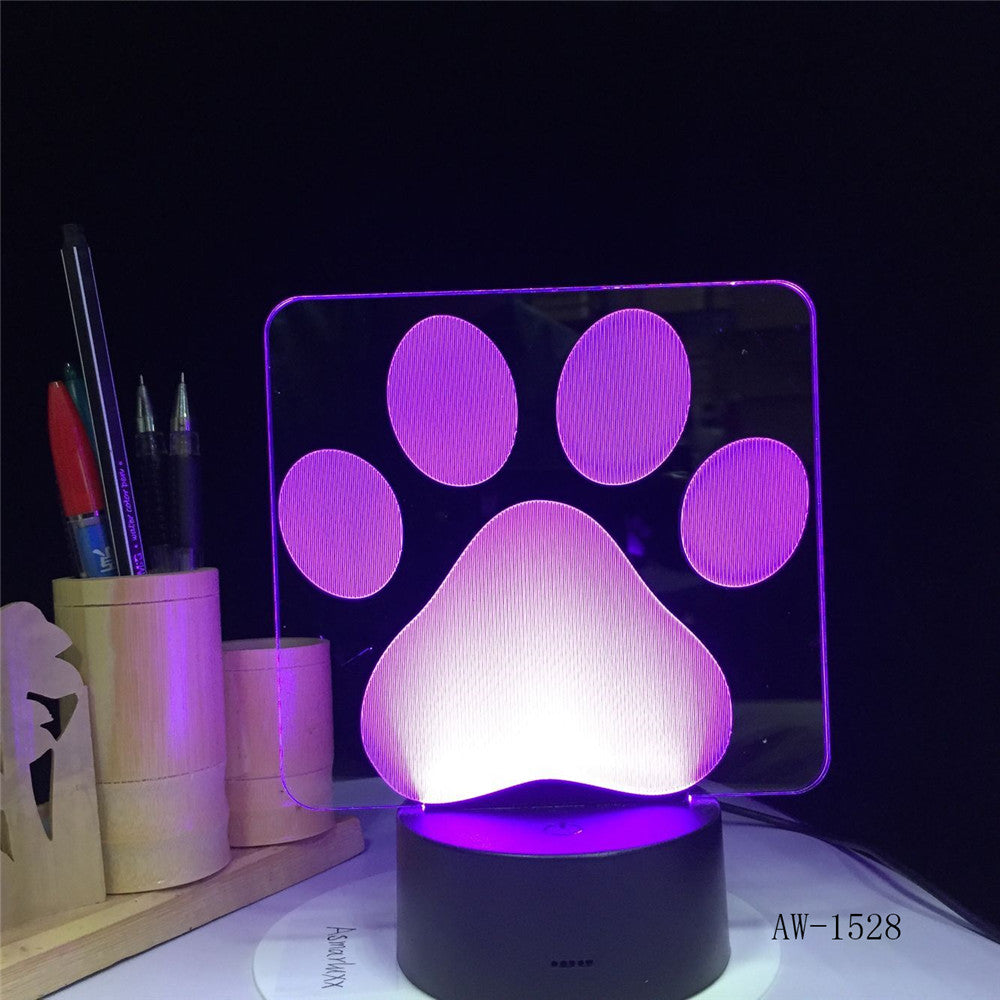 Dog Paw Footprints Modelling 3D Table Lamp LED Colorful Nightlight Bedroom Decor USB Sleep Lighting Kids Brithday Gifts 1528