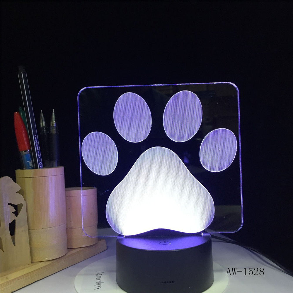 Dog Paw Footprints Modelling 3D Table Lamp LED Colorful Nightlight Bedroom Decor USB Sleep Lighting Kids Brithday Gifts 1528