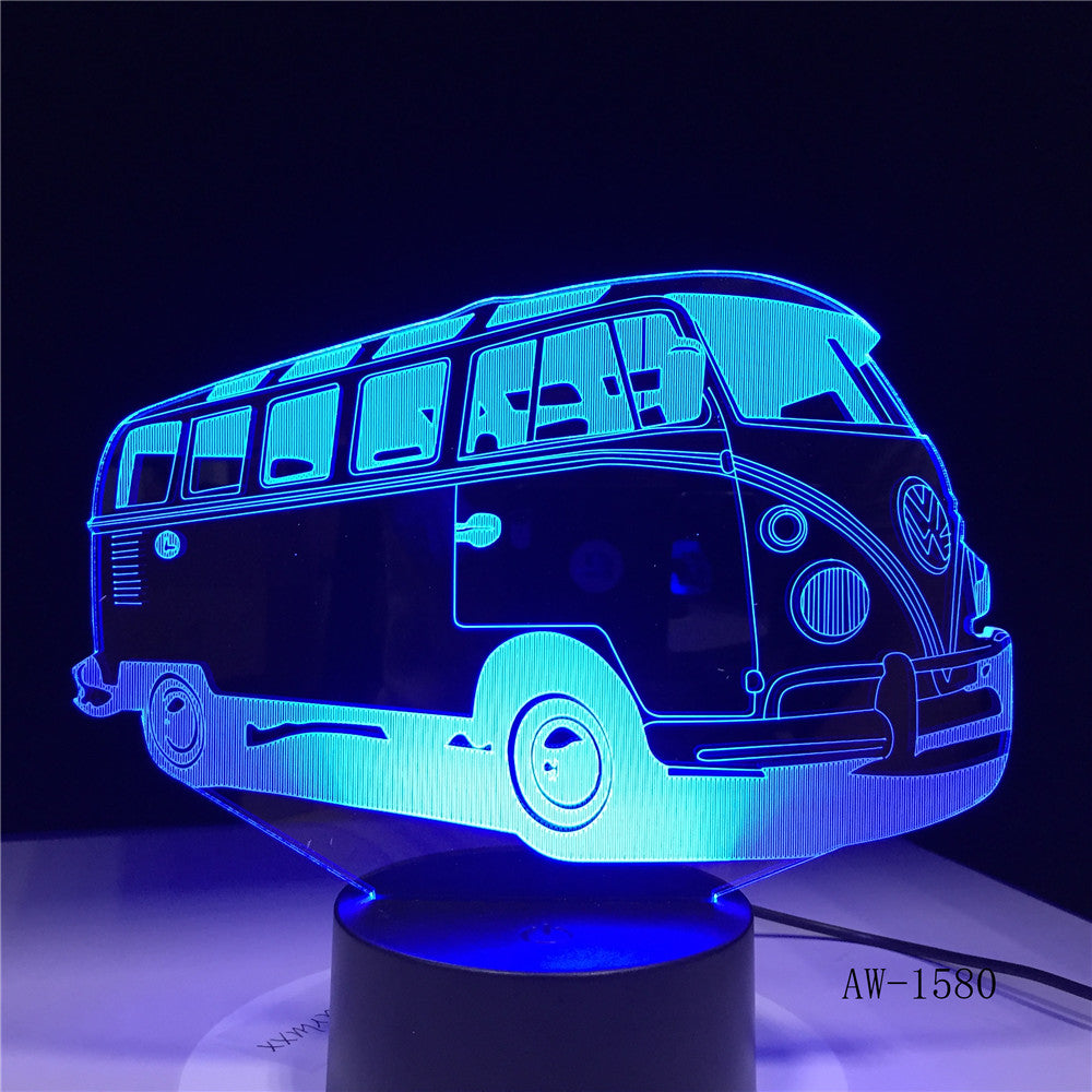 3D School Bus Night Light Acrylic Lights Lampara 7 Colorful Changing Table Lamp with Touch the Button Change the Colors AW-1580