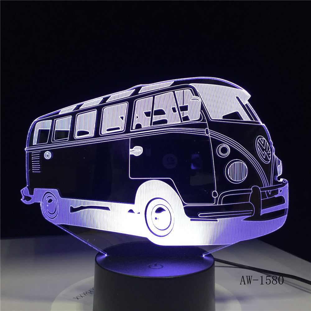 3D School Bus Night Light Acrylic Lights Lampara 7 Colorful Changing Table Lamp with Touch the Button Change the Colors AW-1580