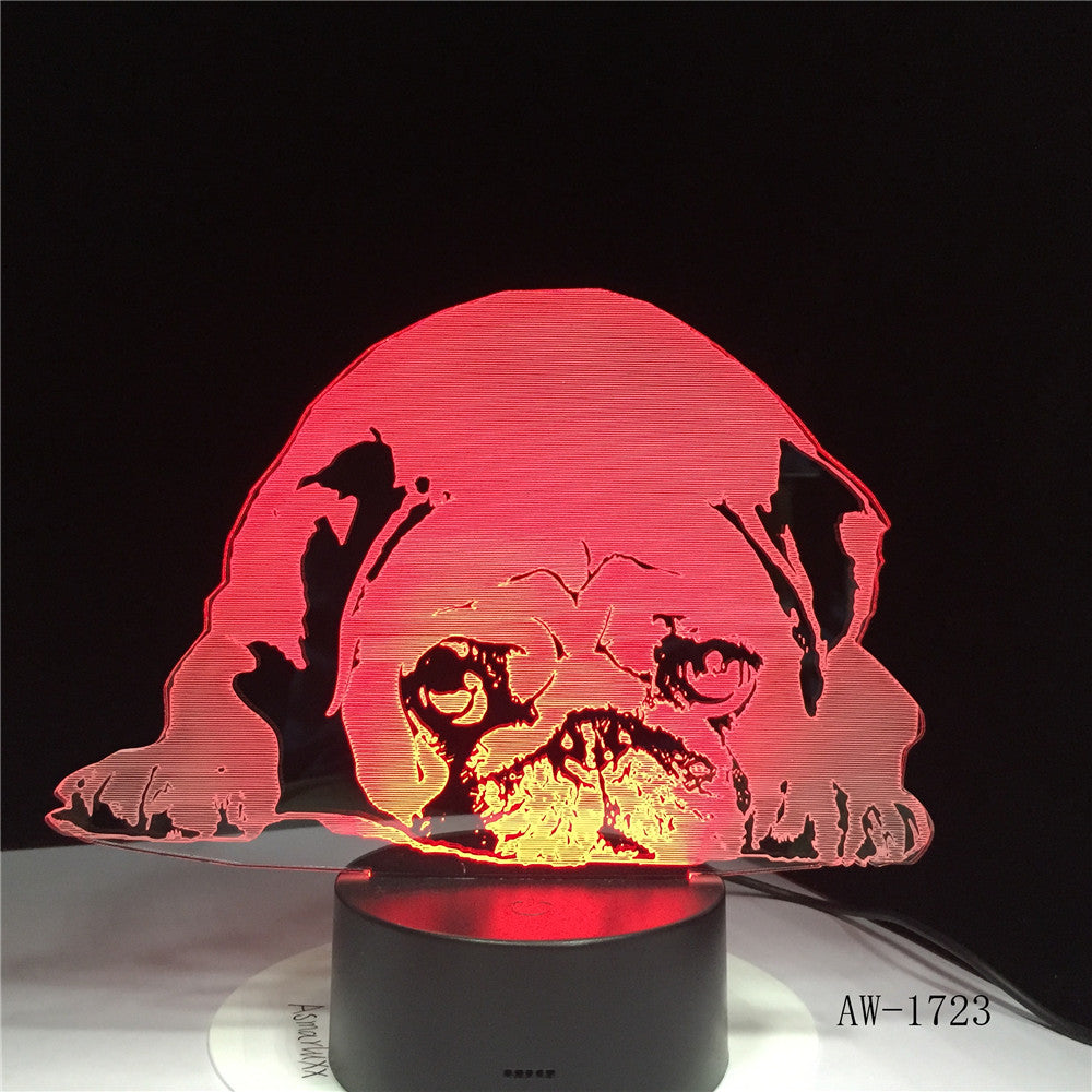 3D 7 Colors Changing USB Home Living Room Lighting Decor Acrylic Cute Pug Dog LED Table Lamp Touch Button Night Lights 1723