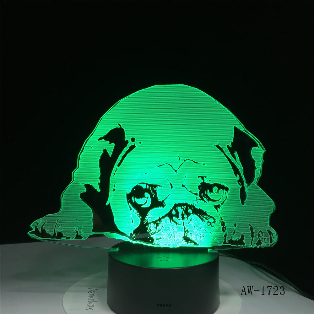 3D 7 Colors Changing USB Home Living Room Lighting Decor Acrylic Cute Pug Dog LED Table Lamp Touch Button Night Lights 1723
