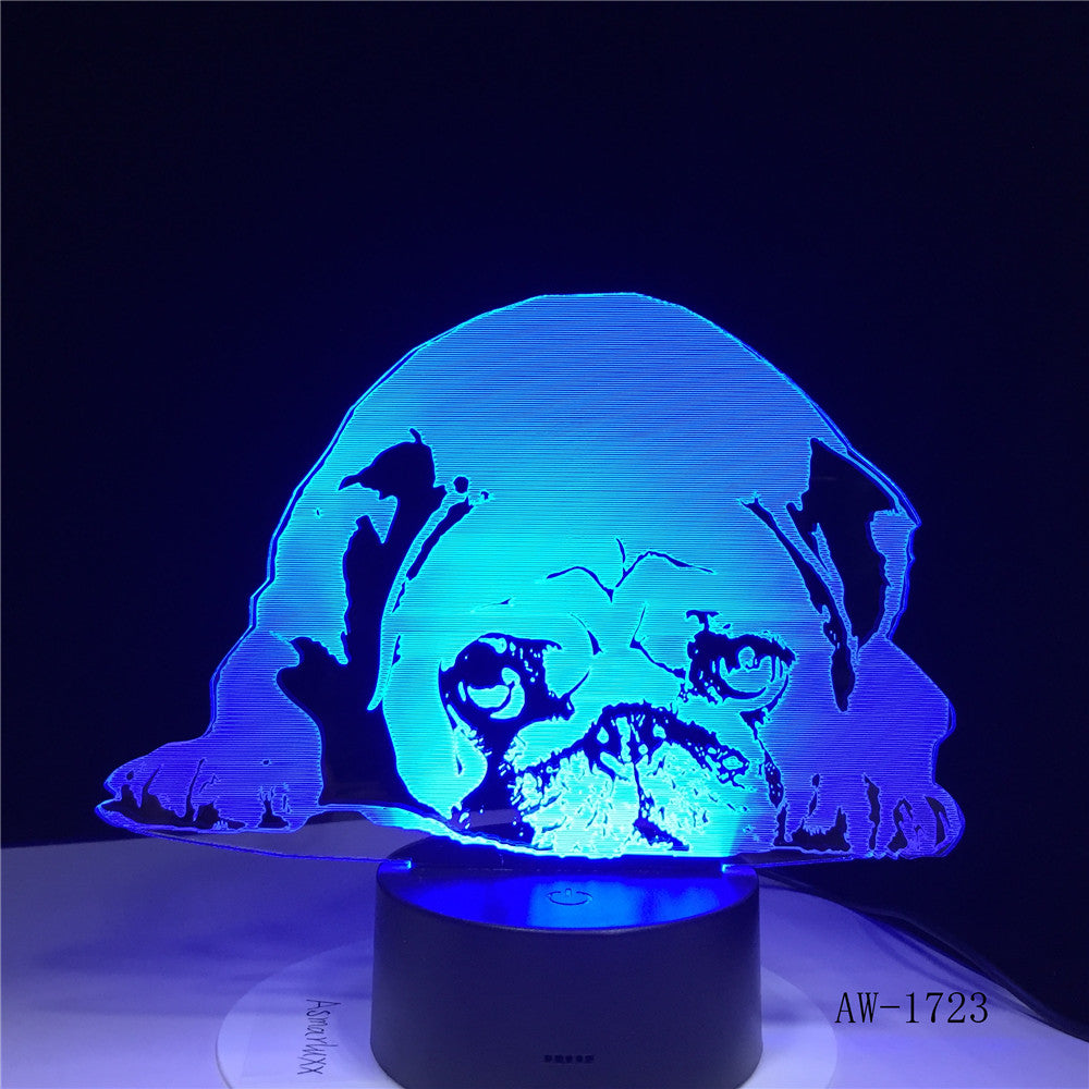 3D 7 Colors Changing USB Home Living Room Lighting Decor Acrylic Cute Pug Dog LED Table Lamp Touch Button Night Lights 1723