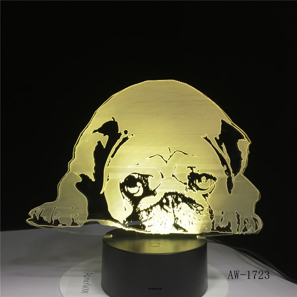 3D 7 Colors Changing USB Home Living Room Lighting Decor Acrylic Cute Pug Dog LED Table Lamp Touch Button Night Lights 1723
