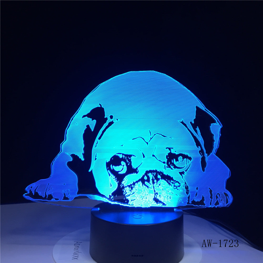 3D 7 Colors Changing USB Home Living Room Lighting Decor Acrylic Cute Pug Dog LED Table Lamp Touch Button Night Lights 1723