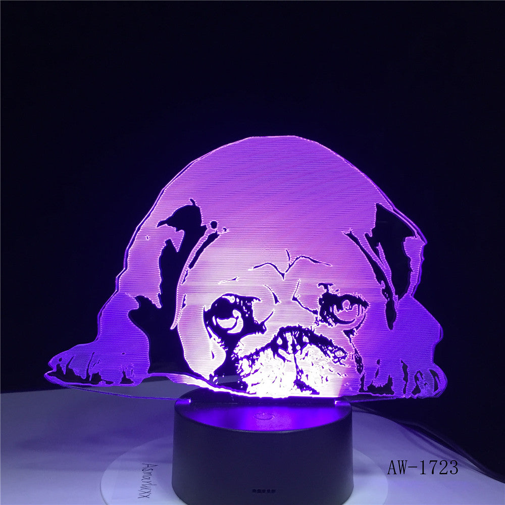 3D 7 Colors Changing USB Home Living Room Lighting Decor Acrylic Cute Pug Dog LED Table Lamp Touch Button Night Lights 1723