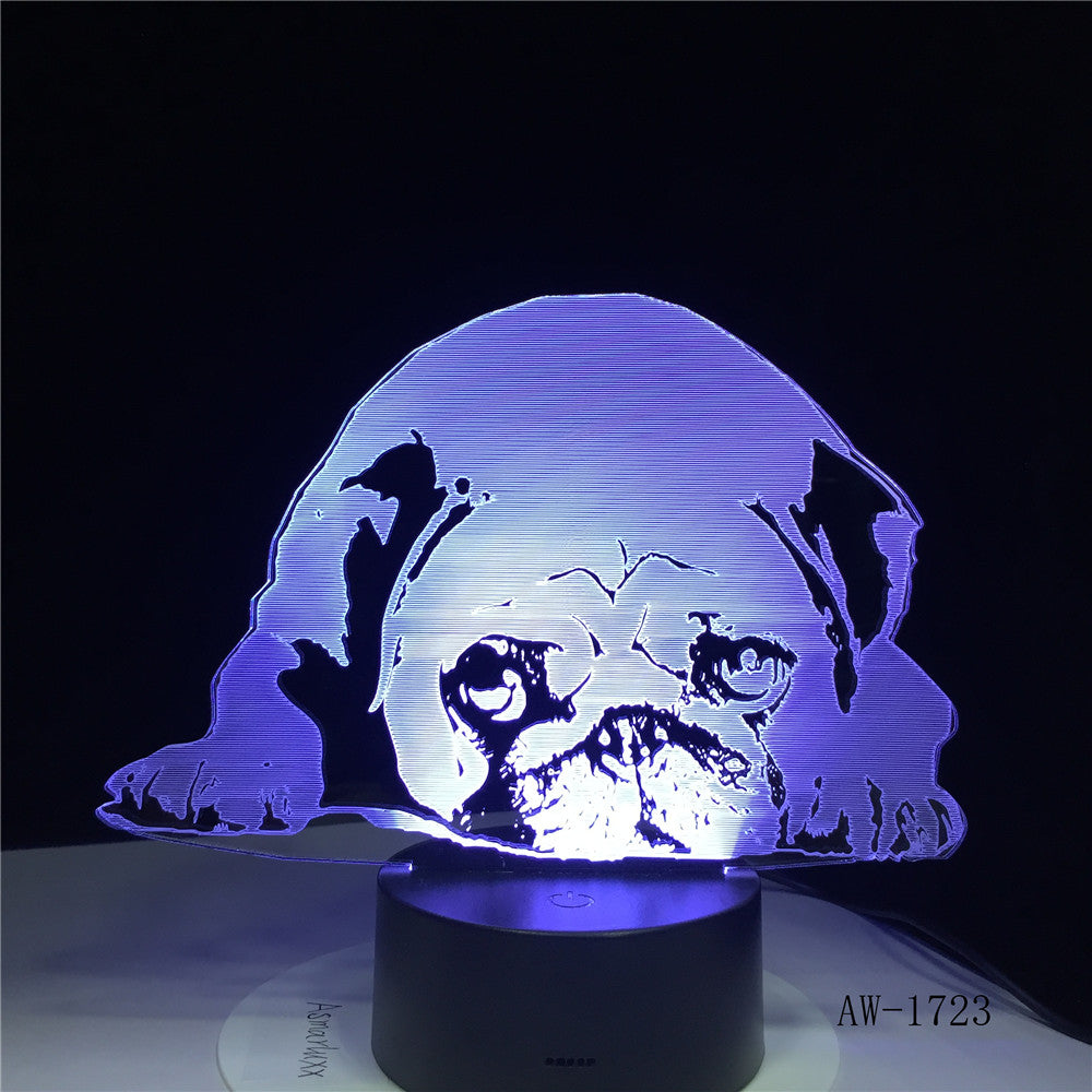 3D 7 Colors Changing USB Home Living Room Lighting Decor Acrylic Cute Pug Dog LED Table Lamp Touch Button Night Lights 1723