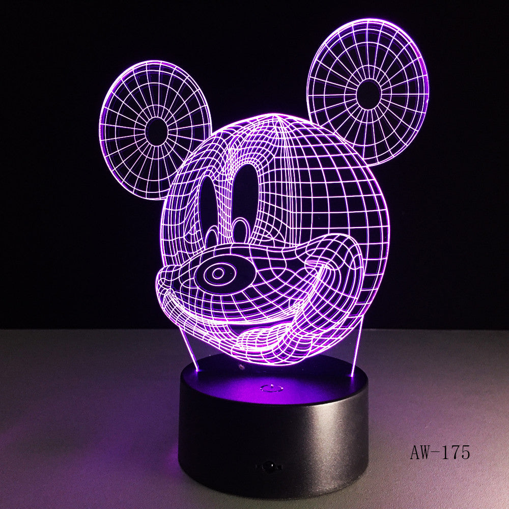 3D Cute Mickey Mouse Kid LED Night Light Cartoon illusion Novelty Desk Lamp Birthday Christmas Child Kids Gift Decor AW-175